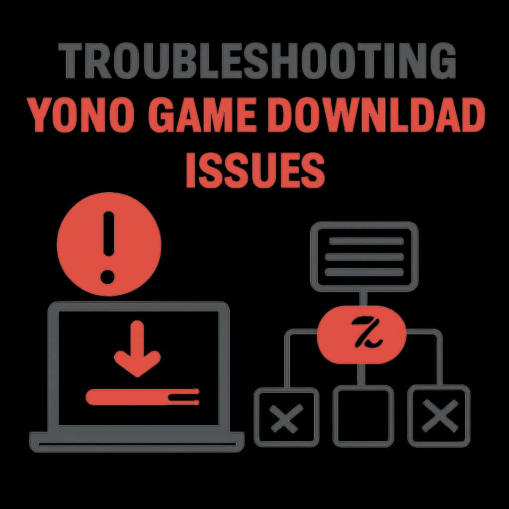 Illustration detailing troubleshooting steps for Yono Game Download.